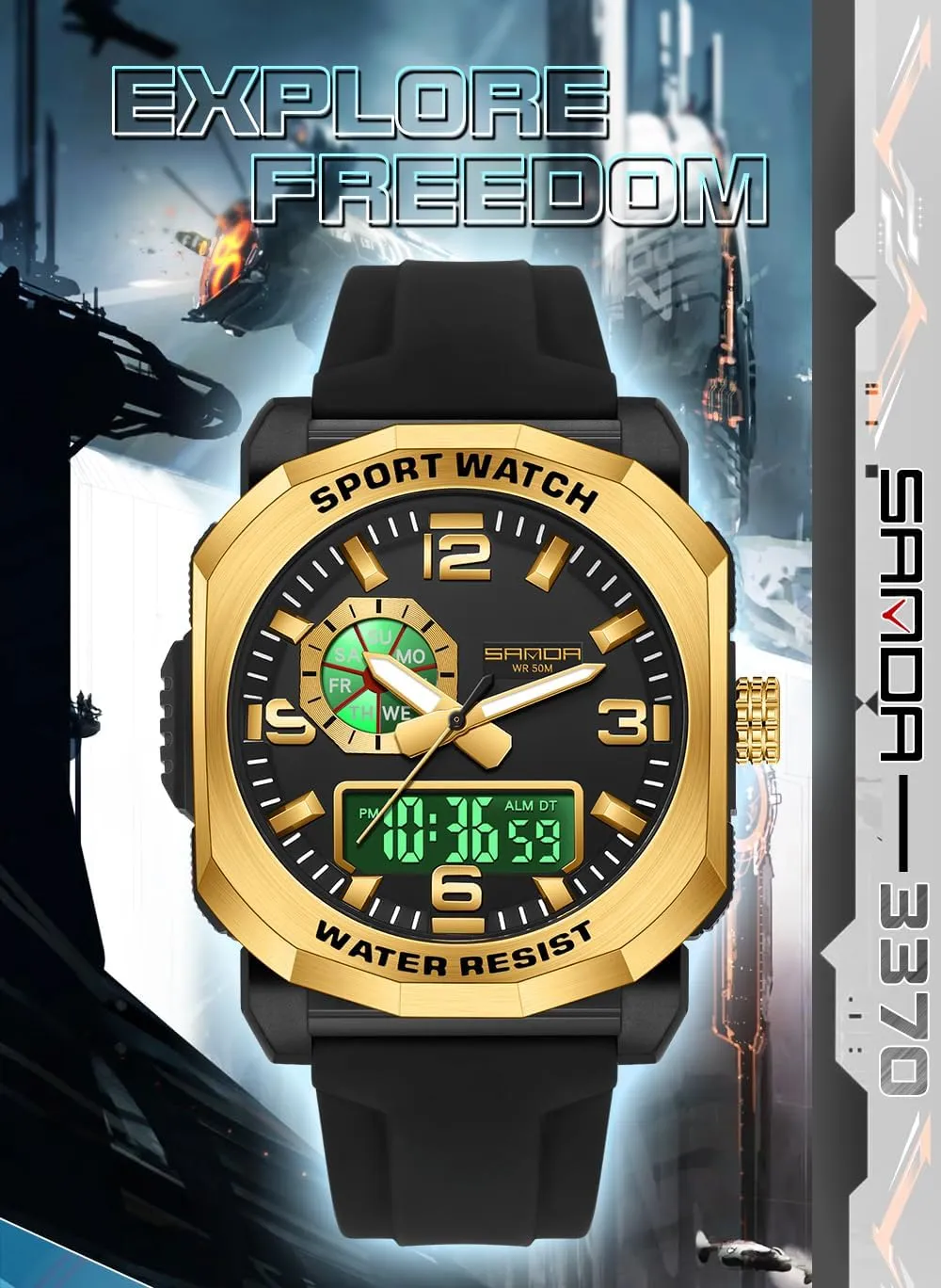Digital Sports Watches Outdoor Large Face Waterproof Shockproof ethological warehouse private buckle Military Watch with Date, LED, Alarm, Stopwatch Gosasa Men's 