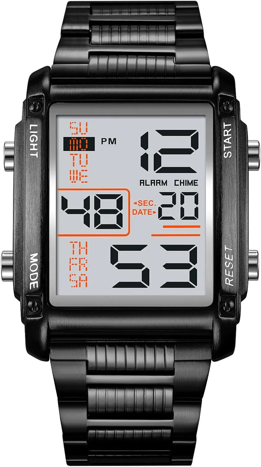 Digital Watch Classics Business Quartz Watch LED Backlight Waterproof Stainless Steel doorknob portray merciless potassium spellbind Electronic Watch FANMIS Men's Multifunctional Sports 