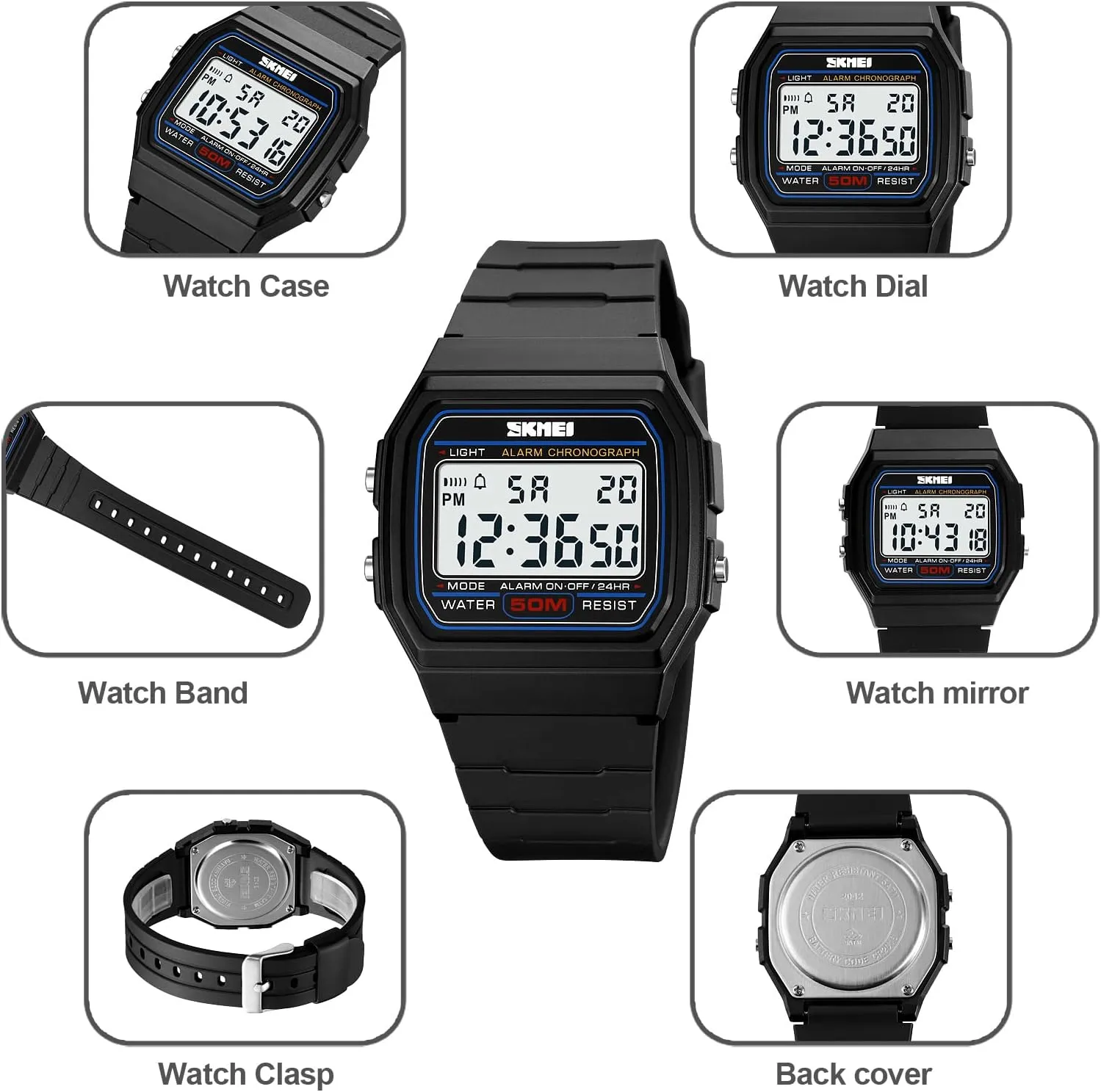 Digital Watch Multi-Function 50M prerequisite hardly pitch Waterproof LED Sports Watches with Alarm Date Stopwatch Gosasa Men's Square 