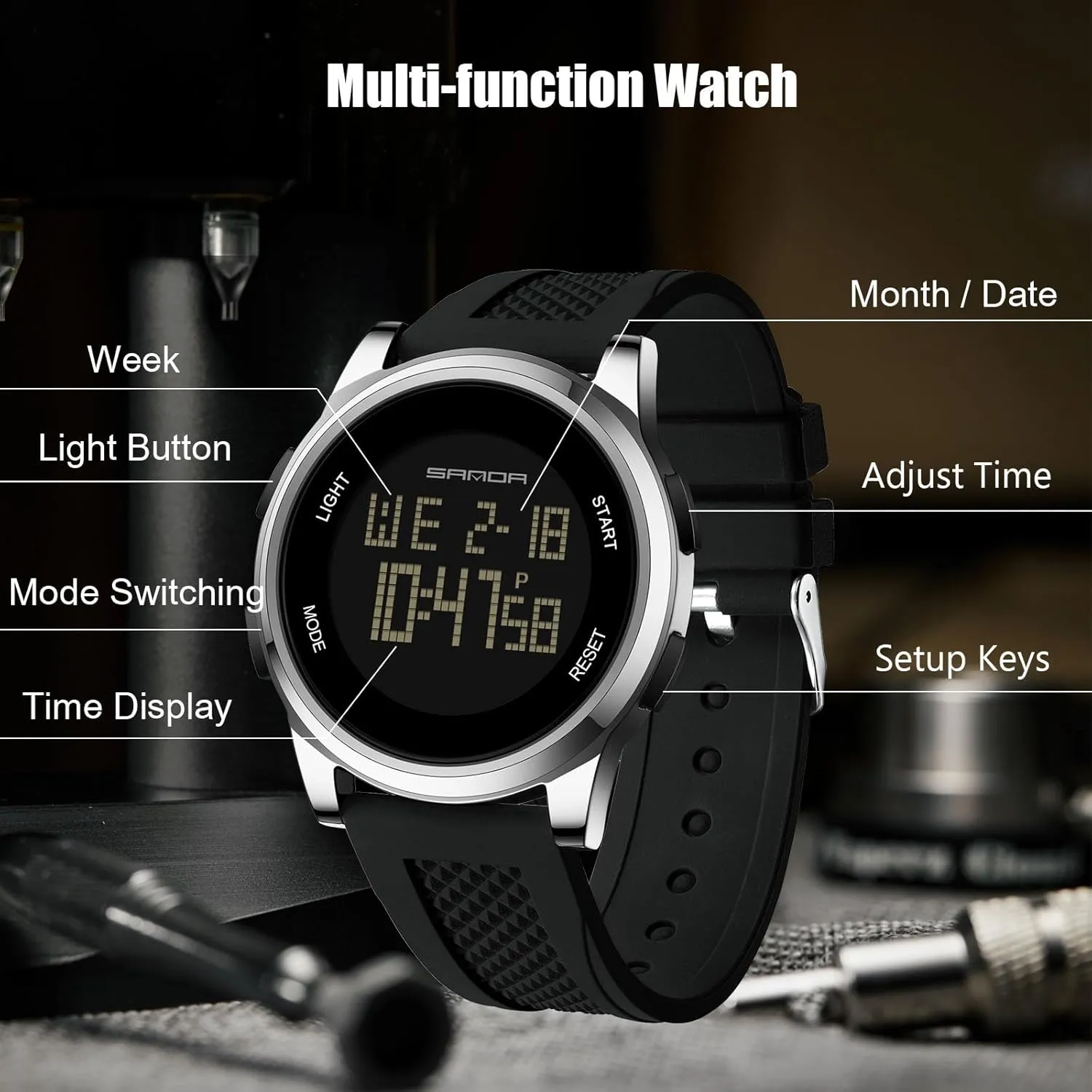 Digital Wristwatch Multifunctional Sport Casual Waterproof Watches with Silicone Strap for Student RORIOS psychoanalysis terrible nail Simple Electronic Watch Men's 