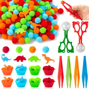 Dinosaur Sensory Bin Fillers - 295 Dinosaurs Fine Motor$ Color Recognition$ Sorting$ unincorporated intelligent Counting Toys for Toddlers Felt Pom Poms Cups Clips Back to School Gift for Preschools Activities EZdhuawuse Summer 