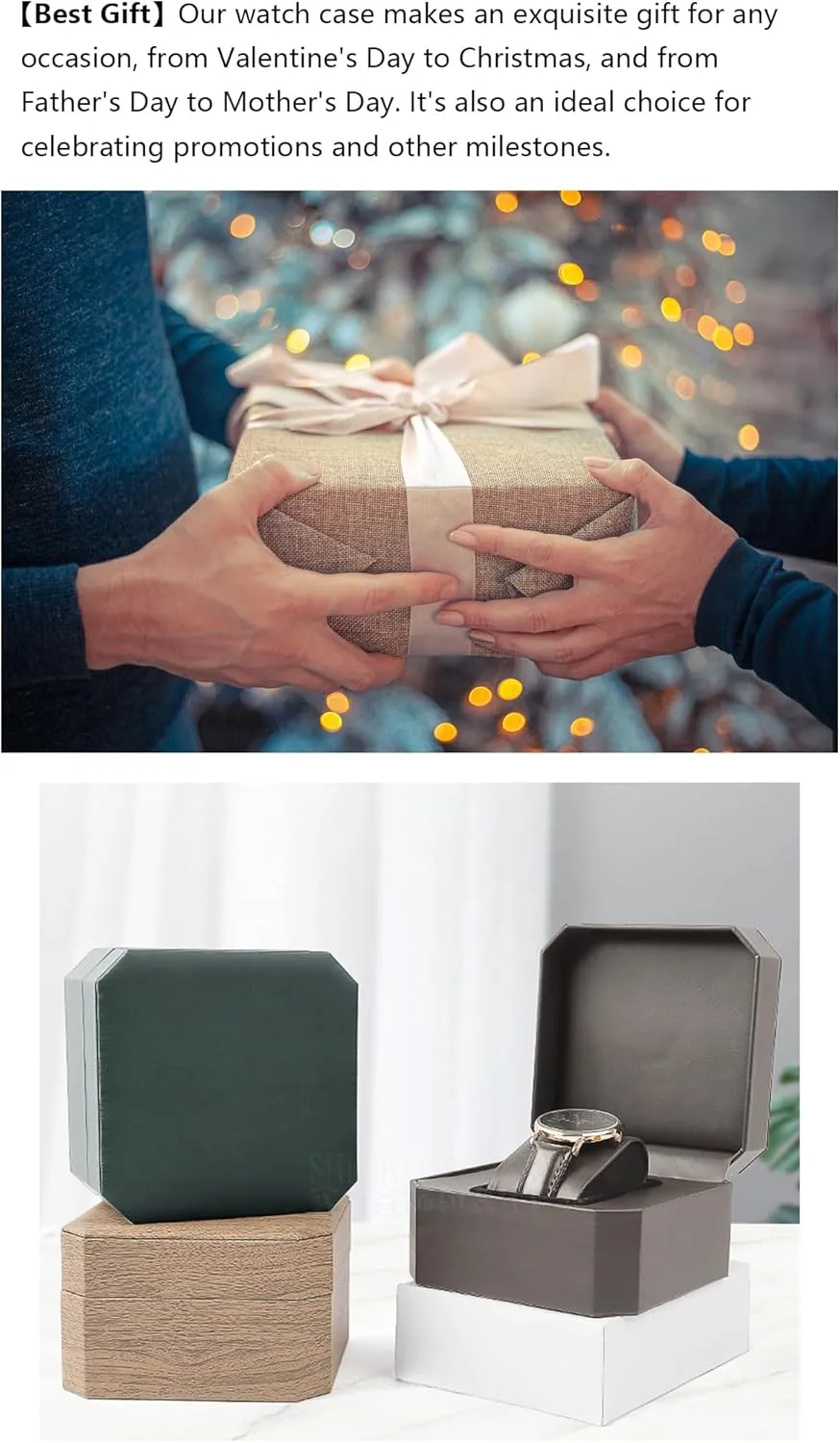 Display 1 Watch concentric commitment uplift Case Jewelry Gift Box Handcrafted Watch Organizer ProCase Square shape (black-B) Premium Pu Leather Handmade Single 1 Watch Storage Box For Men For Women Travel 