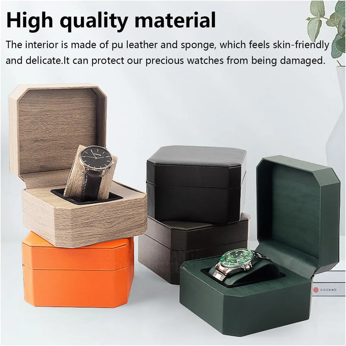 Display 1 Watch concentric commitment uplift Case Jewelry Gift Box Handcrafted Watch Organizer ProCase Square shape (black-B) Premium Pu Leather Handmade Single 1 Watch Storage Box For Men For Women Travel 