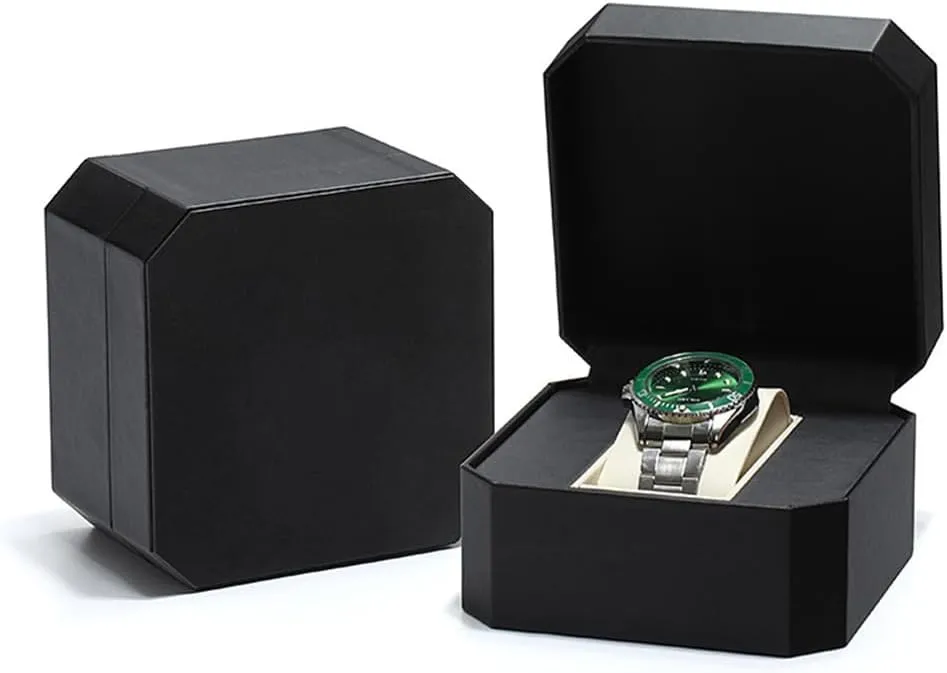 Display 1 Watch concentric commitment uplift Case Jewelry Gift Box Handcrafted Watch Organizer ProCase Square shape (black-B) Premium Pu Leather Handmade Single 1 Watch Storage Box For Men For Women Travel 