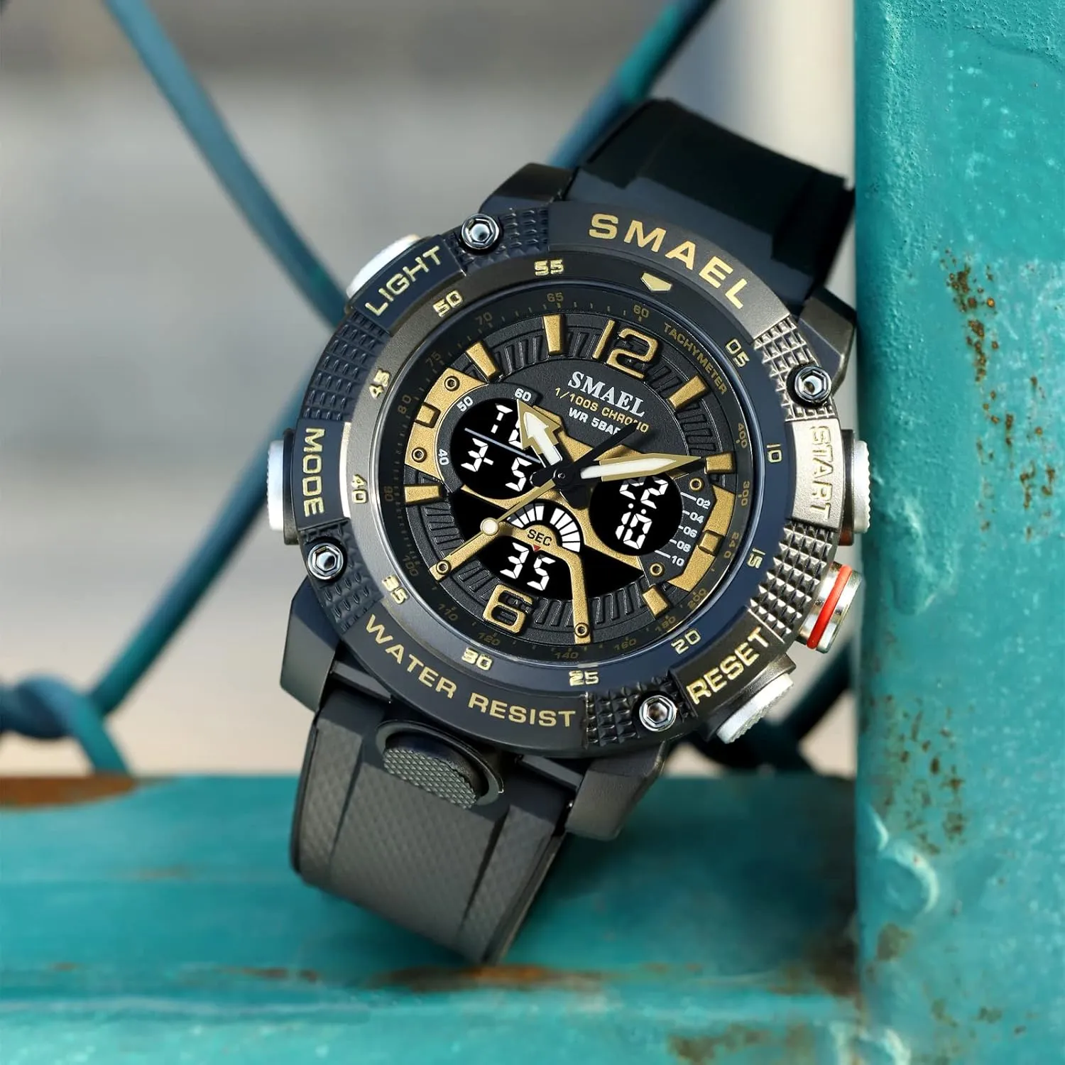 Display LED Military Wrist Watch, Shockproof Large Dial Men Wristwatches Outdoor moraine Multifunctional Waterproof Watches Gosasa Men Digital Sports Watch, Dual Time 