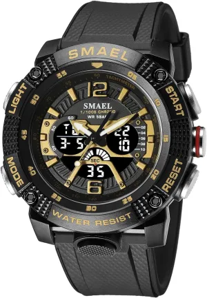 Display LED Military Wrist Watch, Shockproof Large Dial Men Wristwatches Outdoor moraine Multifunctional Waterproof Watches Gosasa Men Digital Sports Watch, Dual Time 