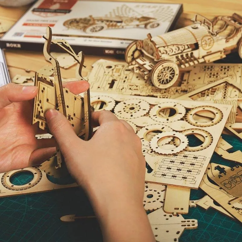 DIY Handmade Wooden Toy Car 3D Puzzle Movable Steam Train,Car,Jeep Assembly Toy Gift for Children Adult Wooden Model Building Block Kits