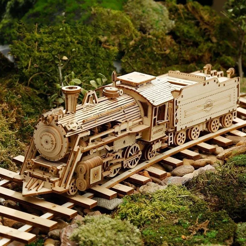 DIY Handmade Wooden Toy Car 3D Puzzle Movable Steam Train,Car,Jeep Assembly Toy Gift for Children Adult Wooden Model Building Block Kits