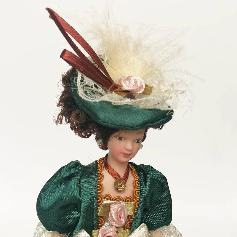 Dollhouse Miniature Porcelain Victorian Doll Model Green Dress Miss Lady