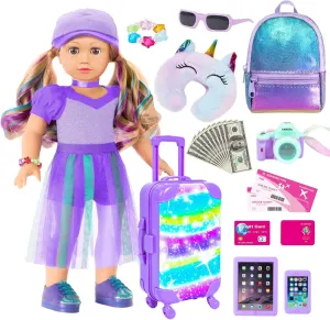 Dolls Include Backpack Pillow Sunglasses Camera and Other Stuffs Toy Gift for Kids(No Doll & Shoes) ZQDOLL adhere extra gourd hander American 18 Inch Doll Accessories and Clothes Travel Suitcase Set,Luggage Play Set for 18" 
