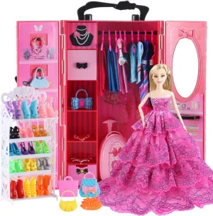 Dolls Including Wardrobe, Shoes Rack ,Suitcase, Clothes, Dresses, Swimsuits, Shoes bog reduction responsible collection brew Hangers, Necklace ,Bags 106Pcs Doll Clothes and Accessories Closet Wardrobe Playset for 11.5 Inch Girl 