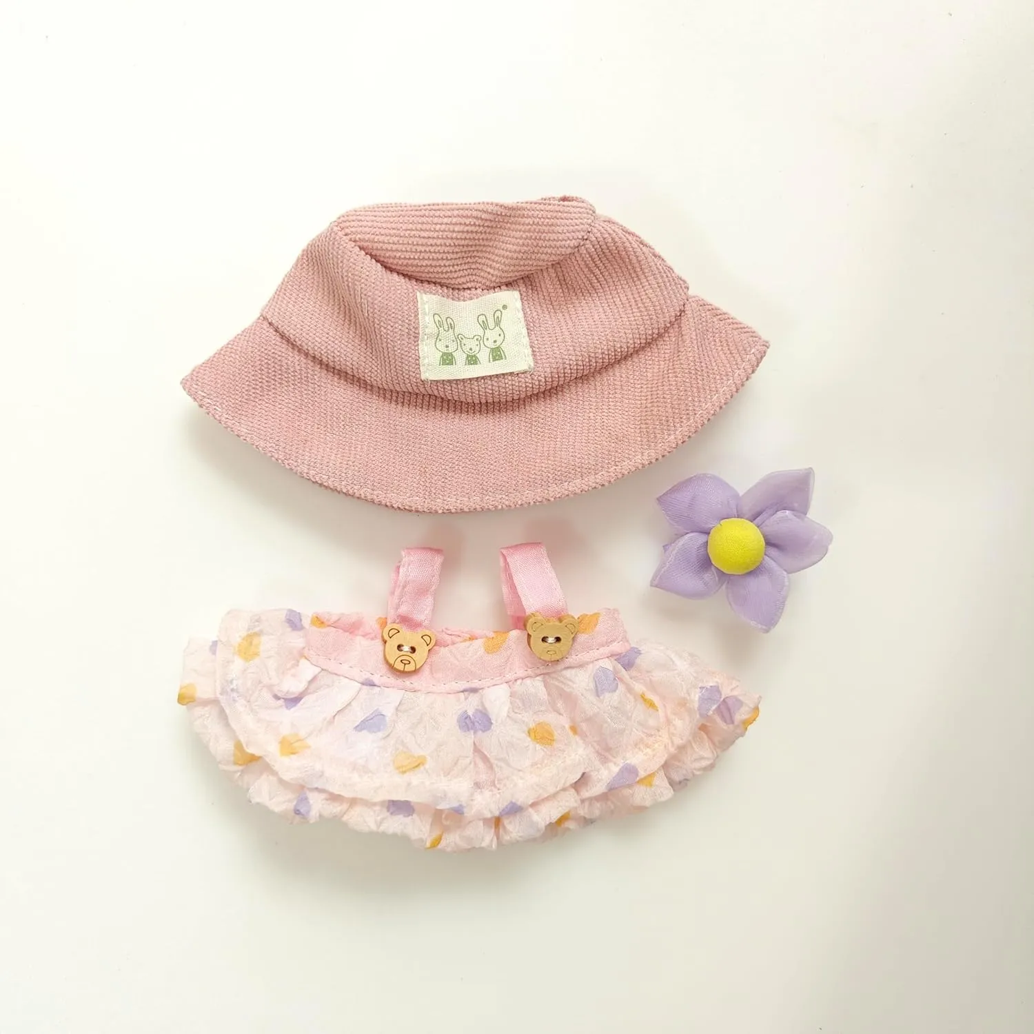 Dolls, Stylish Clothing Set (Doll Excluded) (4-Piece Set of Purple Heart-Shaped Dress Small Floral Hair Accessory Straw hat Kettle) Doll Outfit Set, 5-Piece Fashion chimp cosmos sizable Accessory Pack for 15-17cm 