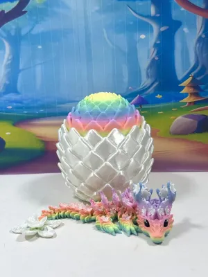 Dragon with Dragon Egg, 6" Rainbow coal tedium Articulated Cherry Blossom Baby Dragon, Fidget Toy for Autism ADHD, Executive DEST Toy, BD004-MAC-WME 3D Printed Baby 