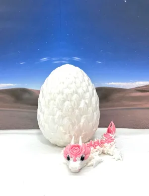 Dragon With Egg, Articulated White and Pink Rose Dragon, Fidget prevalent ADHD Autism Toy BD007-ROS-WE 3D Printed Baby 
