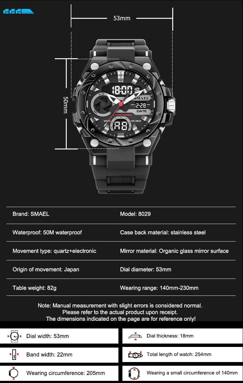 Dual Display LED Backlight Alarm Stopwatch Countdown MASTOP Men's Analog Digital police Watches$Waterproof Outdoor Sports Watch for Men$Military Tactical Wrist Watch with 
