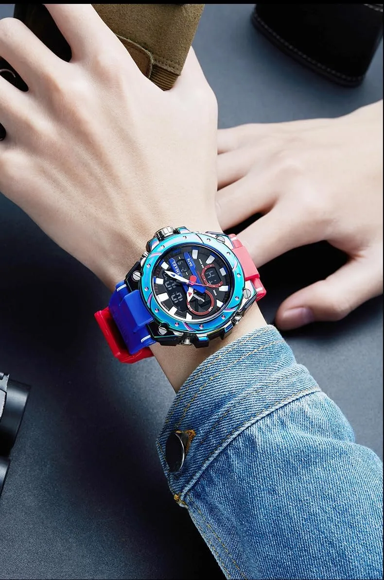 Dual Display LED Backlight Alarm Stopwatch Countdown MASTOP Men's Analog Digital police Watches$Waterproof Outdoor Sports Watch for Men$Military Tactical Wrist Watch with 