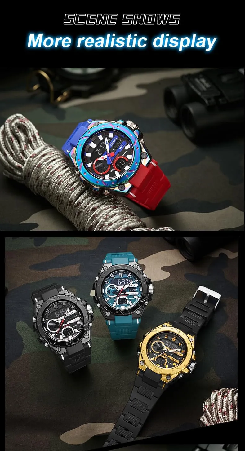 Dual Display LED Backlight Alarm Stopwatch Countdown MASTOP Men's Analog Digital police Watches$Waterproof Outdoor Sports Watch for Men$Military Tactical Wrist Watch with 