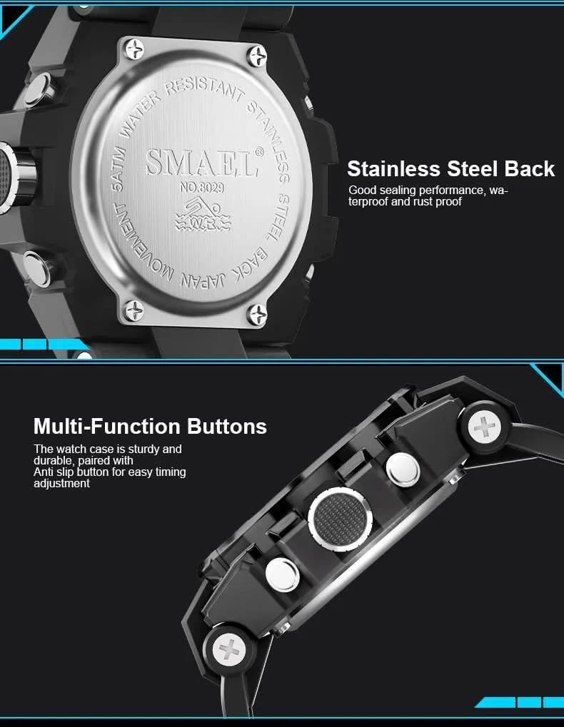 Dual Display LED Backlight Alarm Stopwatch Countdown MASTOP Men's Analog Digital police Watches$Waterproof Outdoor Sports Watch for Men$Military Tactical Wrist Watch with 