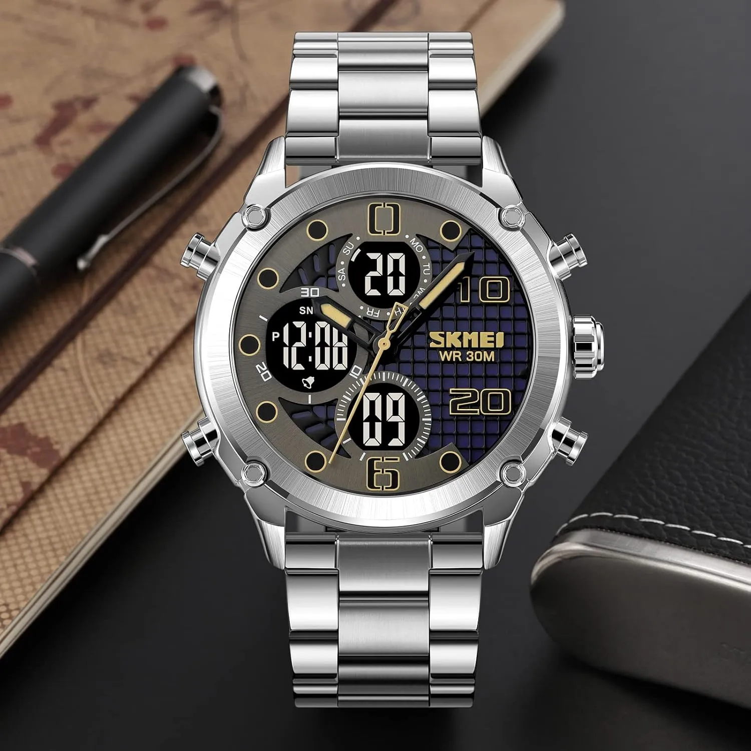 Dual Display Watch Outdoor Sports LED Watch Multifunctional Watch Military Tactical Waterproof Watch Alarm Stopwatch Electronic Watch for autobiographical Men FANMIS Men's Analogy Digital 