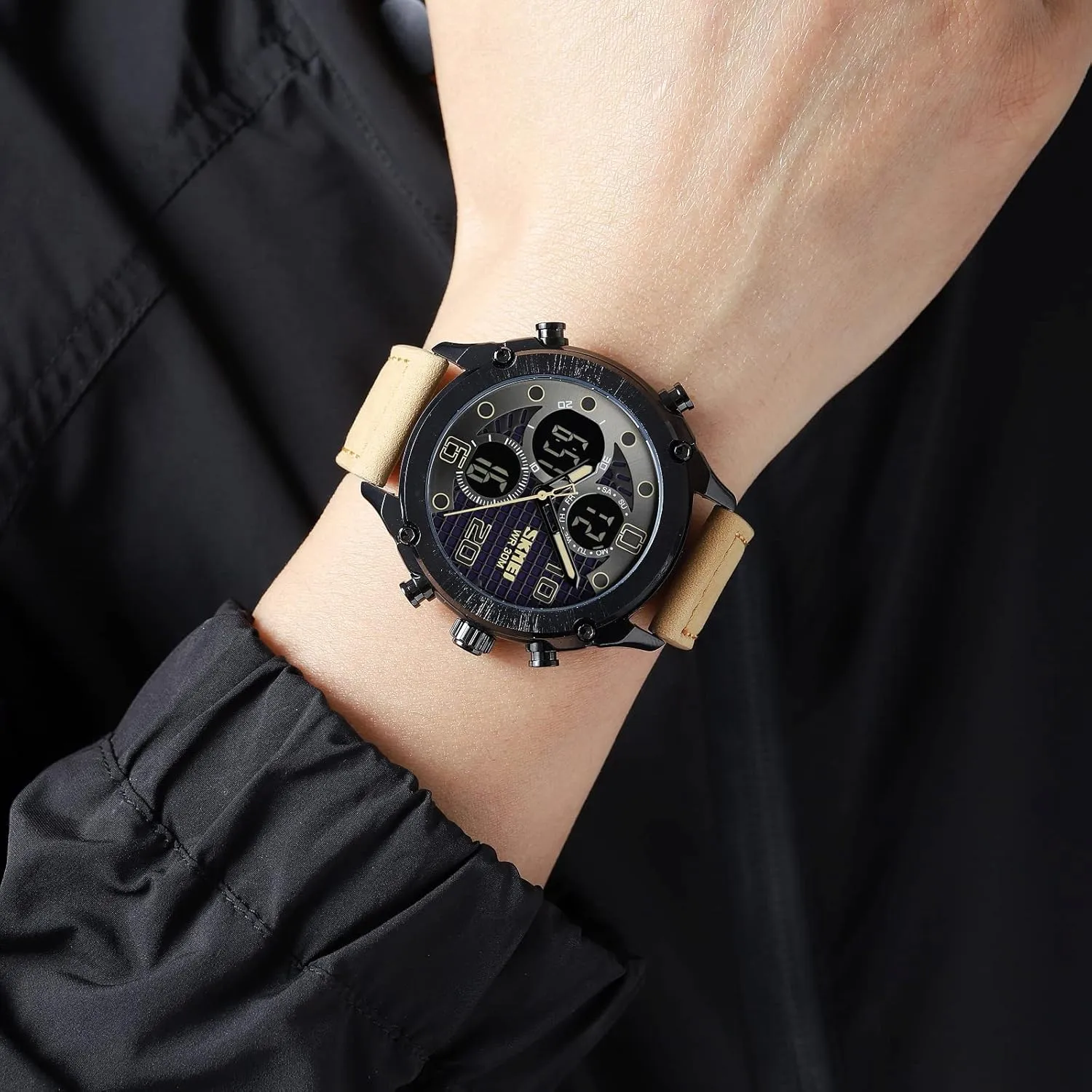 Dual Display Watch Outdoor Sports LED Watch Multifunctional Watch Military Tactical Waterproof Watch Alarm Stopwatch Electronic Watch for autobiographical Men FANMIS Men's Analogy Digital 