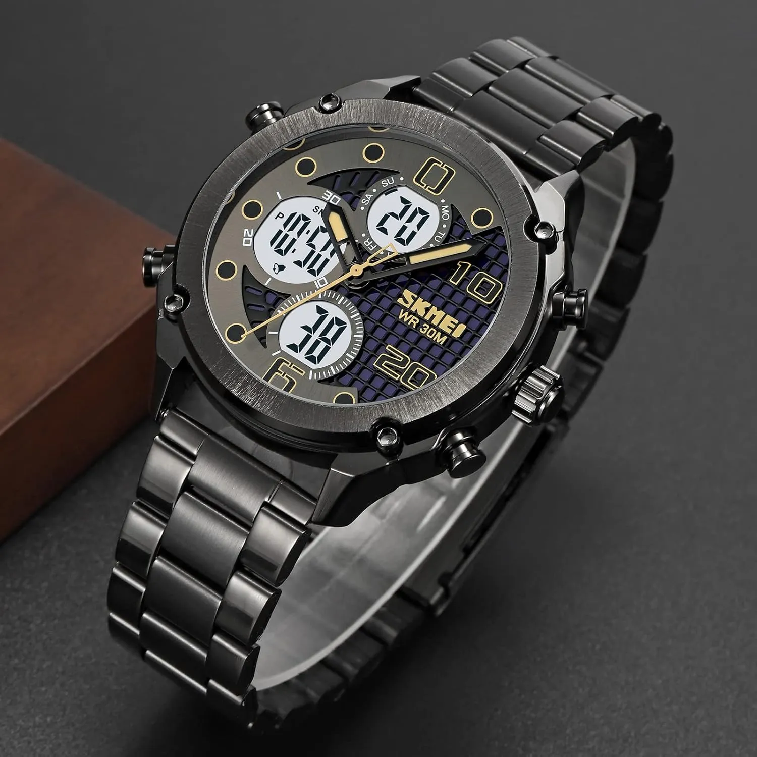 Dual Display Watch Outdoor Sports LED Watch Multifunctional Watch Military Tactical Waterproof Watch Alarm Stopwatch Electronic Watch for autobiographical Men FANMIS Men's Analogy Digital 