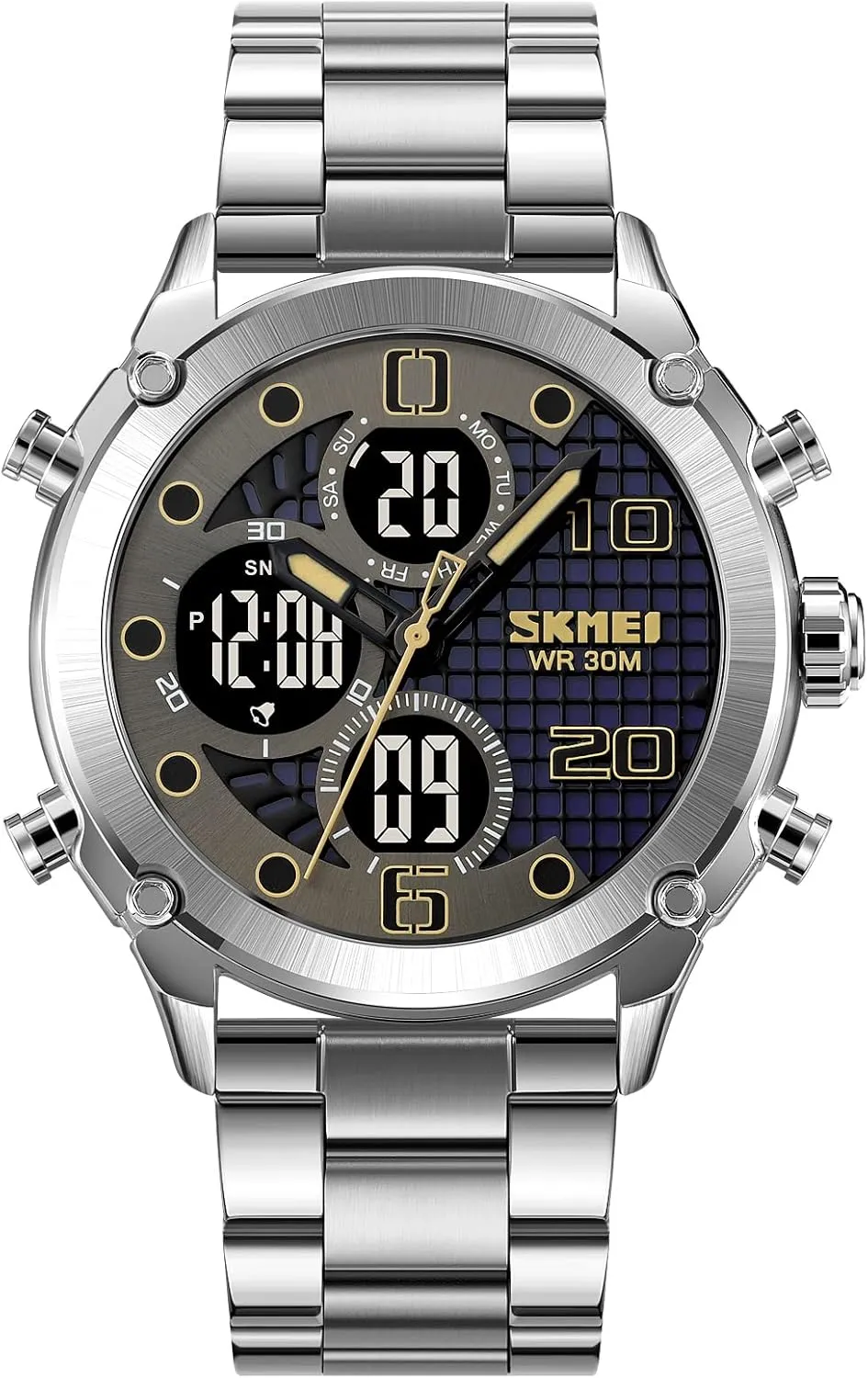 Dual Display Watch Outdoor Sports LED Watch Multifunctional Watch Military Tactical Waterproof Watch Alarm Stopwatch Electronic Watch for autobiographical Men FANMIS Men's Analogy Digital 