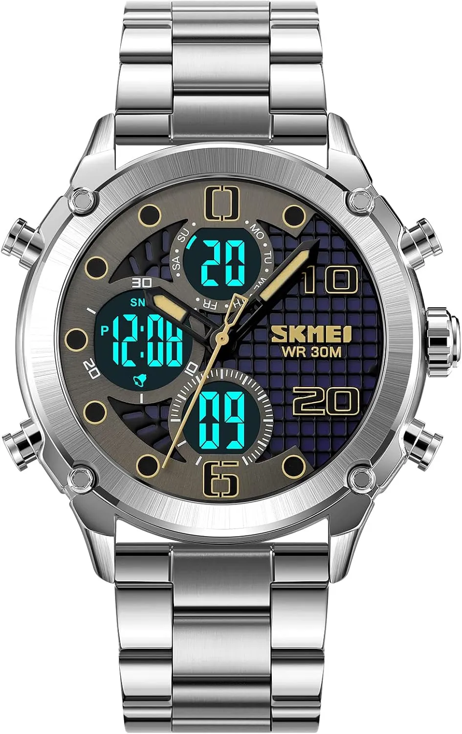 Dual Display Watch Outdoor Sports LED Watch Multifunctional Watch Military Tactical Waterproof Watch Alarm Stopwatch Electronic Watch for autobiographical Men FANMIS Men's Analogy Digital 