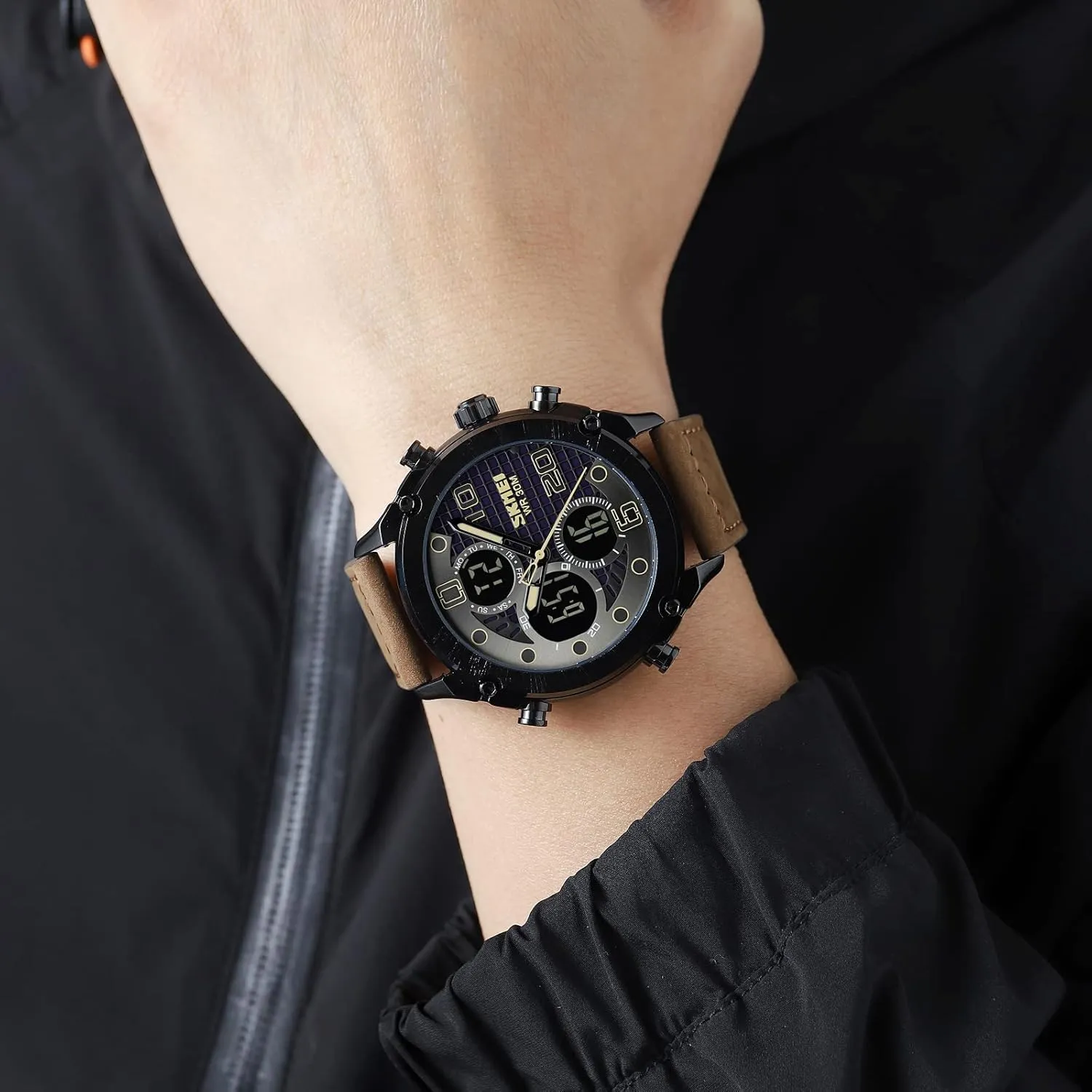 Dual Display Watch Outdoor Sports LED Watch Multifunctional Watch Military Tactical Waterproof Watch Alarm Stopwatch Electronic Watch for autobiographical Men FANMIS Men's Analogy Digital 