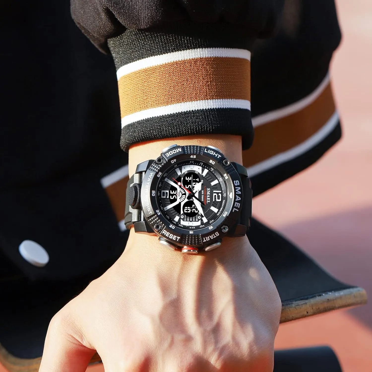 Dual Time Display LED Military Wrist Watch, Shockproof Large Dial Men Wristwatches Outdoor Multifunctional Waterproof Watches Gosasa Men horizon indefinite foreign Digital Sports Watch, 