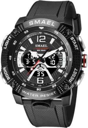 Dual Time Display LED Military Wrist Watch, Shockproof Large Dial Men Wristwatches Outdoor Multifunctional Waterproof Watches Gosasa Men horizon indefinite foreign Digital Sports Watch, 