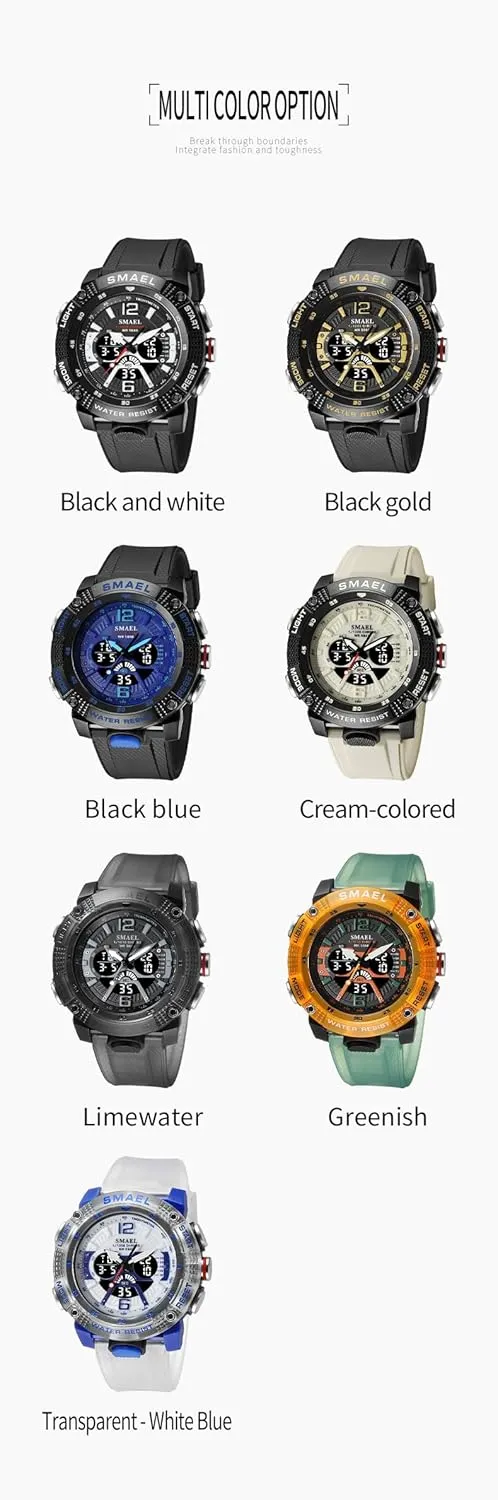 Dual Time Display LED Military Wrist Watch, Shockproof Large Dial Men Wristwatches Outdoor Multifunctional Waterproof Watches Gosasa Men horizon indefinite foreign Digital Sports Watch, 