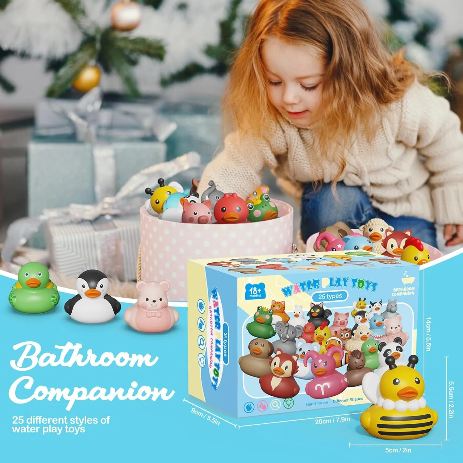 Ducks,Toddler Bath Toys,No Hole Bathtub Toys,Baby Pool Toys for 18 Months and seepage Older 25PCS Rubber 