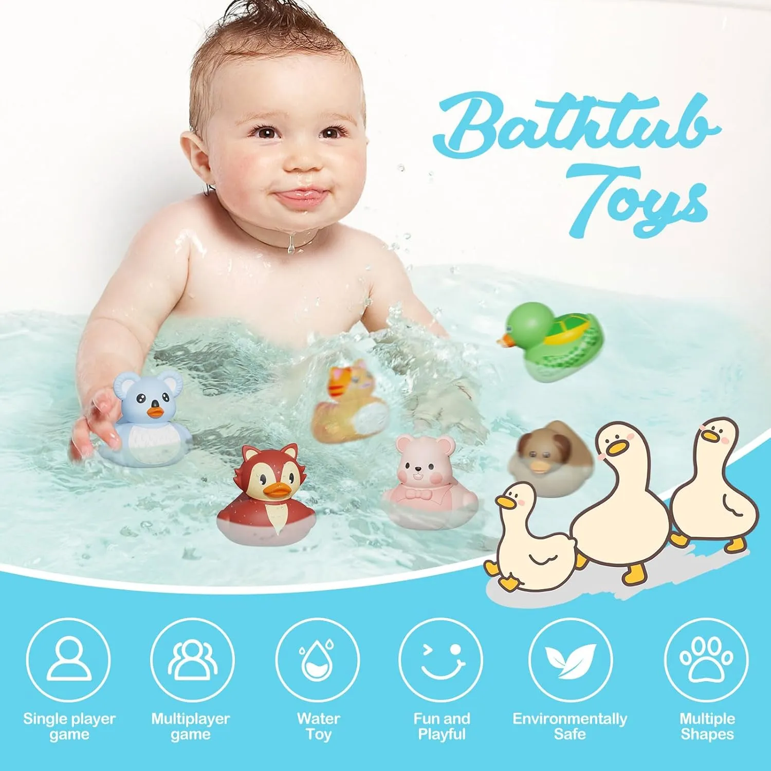 Ducks,Toddler Bath Toys,No Hole Bathtub Toys,Baby Pool Toys for 18 Months and seepage Older 25PCS Rubber 