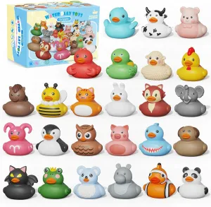 Ducks,Toddler Bath Toys,No Hole Bathtub Toys,Baby Pool Toys for 18 Months and seepage Older 25PCS Rubber 