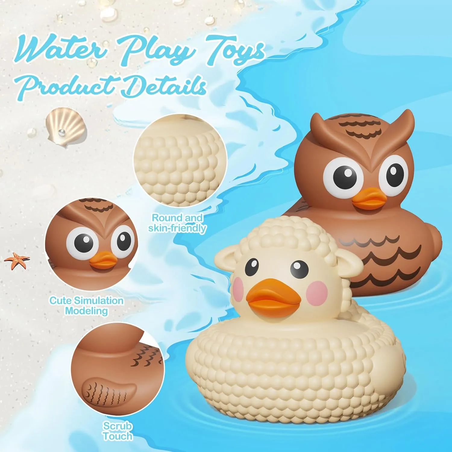 Ducks,Toddler Bath Toys,No Hole Bathtub Toys,Baby Pool Toys for 18 Months and seepage Older 25PCS Rubber 
