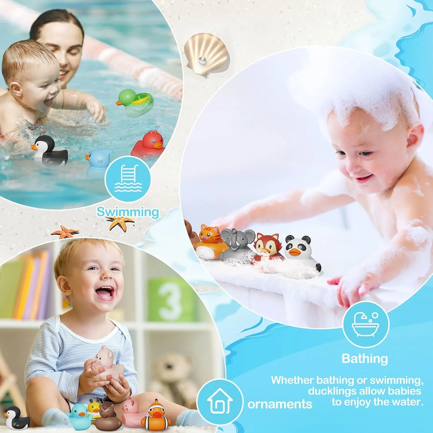 Ducks,Toddler Bath Toys,No Hole Bathtub Toys,Baby Pool Toys for 18 Months and seepage Older 25PCS Rubber 