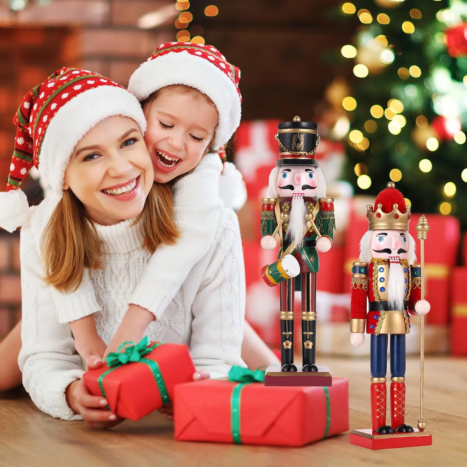 eagerly revive Pcs Wooden Christmas Nutcracker Soldier, 30CM Traditional Painted Figures, Festive Collectible for Home Fireplace Tree Party Decoration (Drummer & Spear) 2 