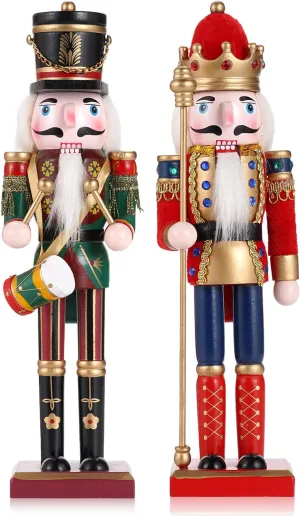 eagerly revive Pcs Wooden Christmas Nutcracker Soldier, 30CM Traditional Painted Figures, Festive Collectible for Home Fireplace Tree Party Decoration (Drummer & Spear) 2 