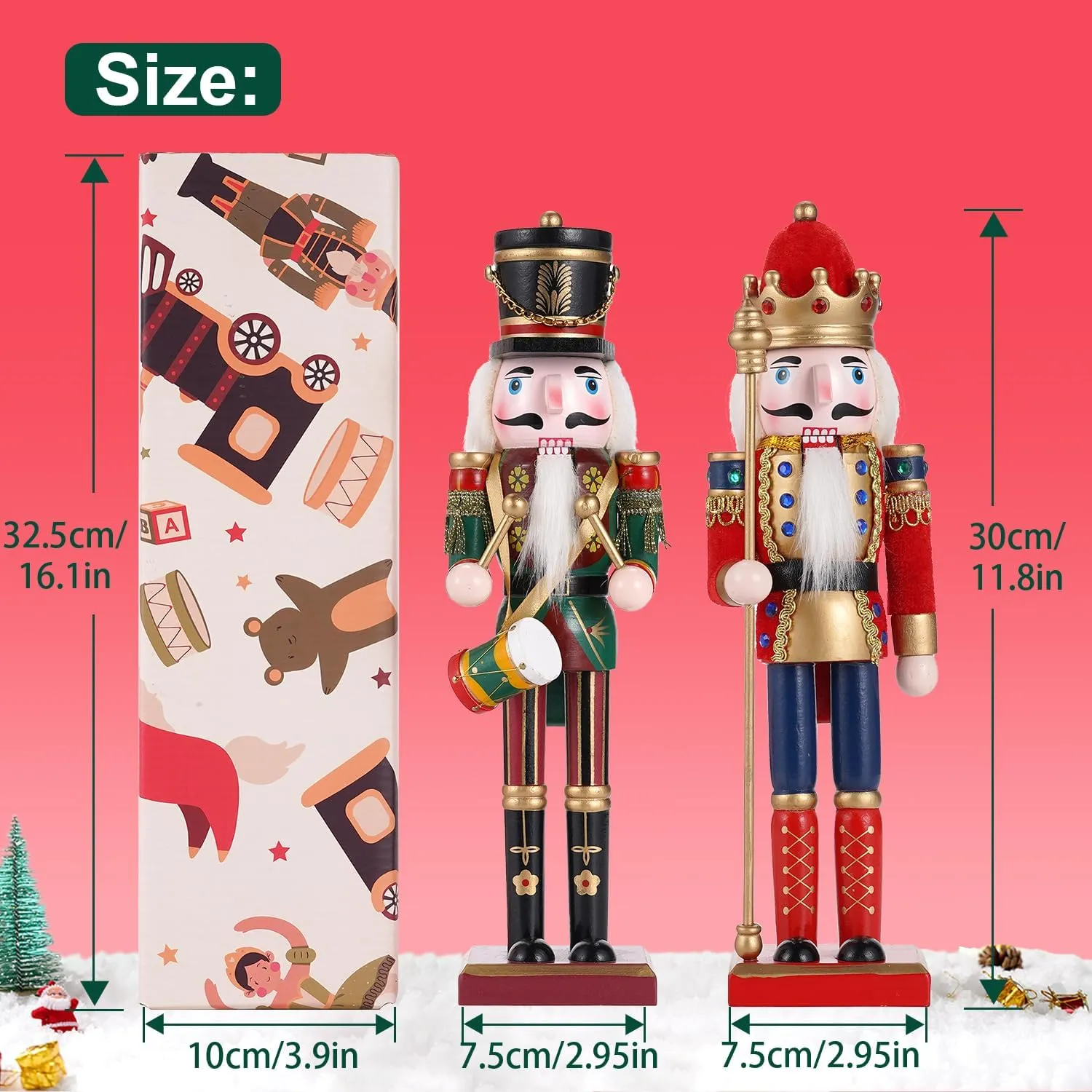 eagerly revive Pcs Wooden Christmas Nutcracker Soldier, 30CM Traditional Painted Figures, Festive Collectible for Home Fireplace Tree Party Decoration (Drummer & Spear) 2 