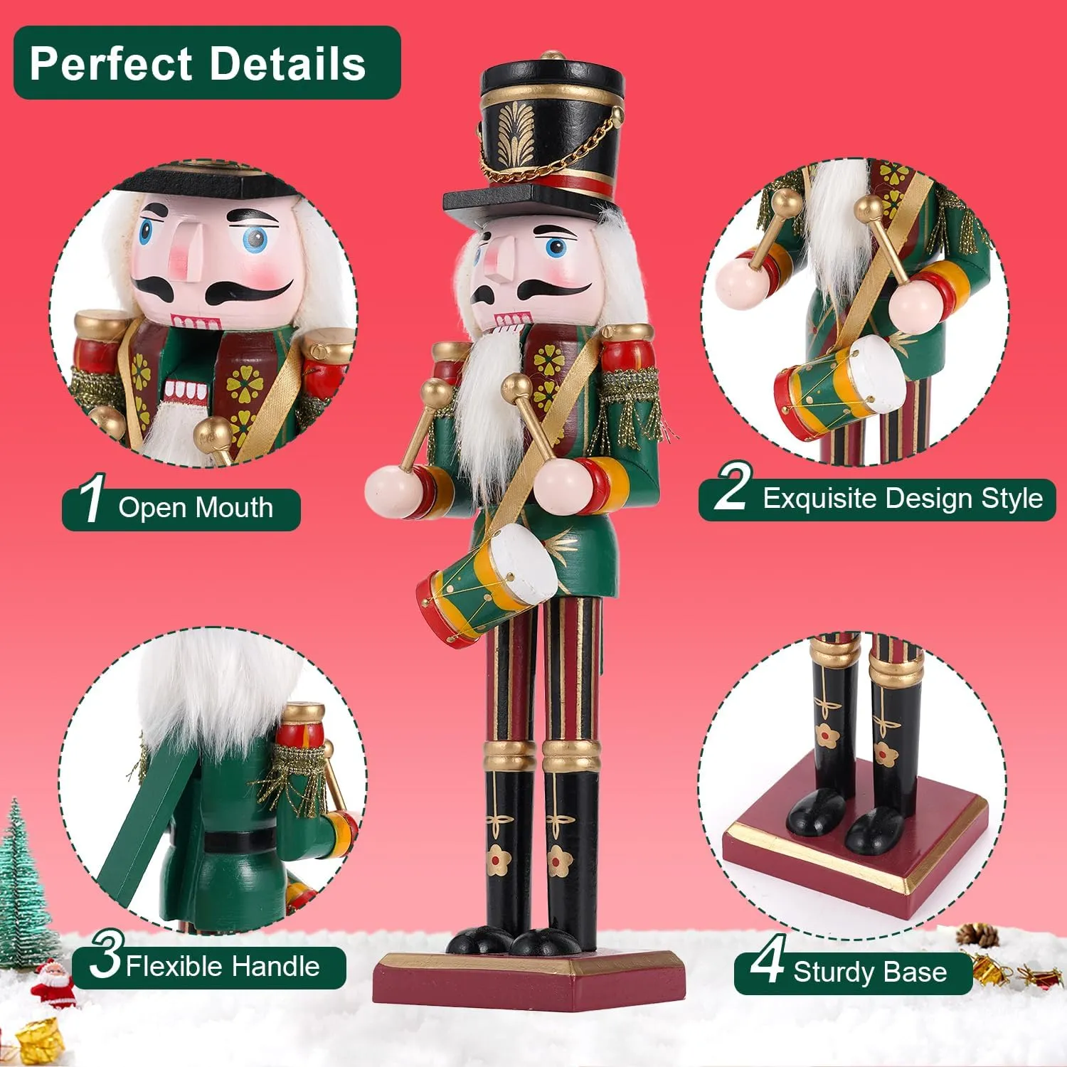 eagerly revive Pcs Wooden Christmas Nutcracker Soldier, 30CM Traditional Painted Figures, Festive Collectible for Home Fireplace Tree Party Decoration (Drummer & Spear) 2 