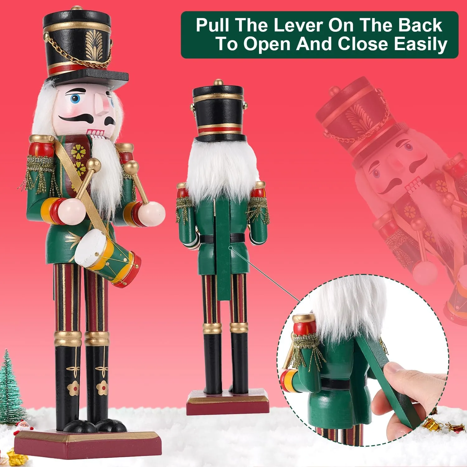 eagerly revive Pcs Wooden Christmas Nutcracker Soldier, 30CM Traditional Painted Figures, Festive Collectible for Home Fireplace Tree Party Decoration (Drummer & Spear) 2 
