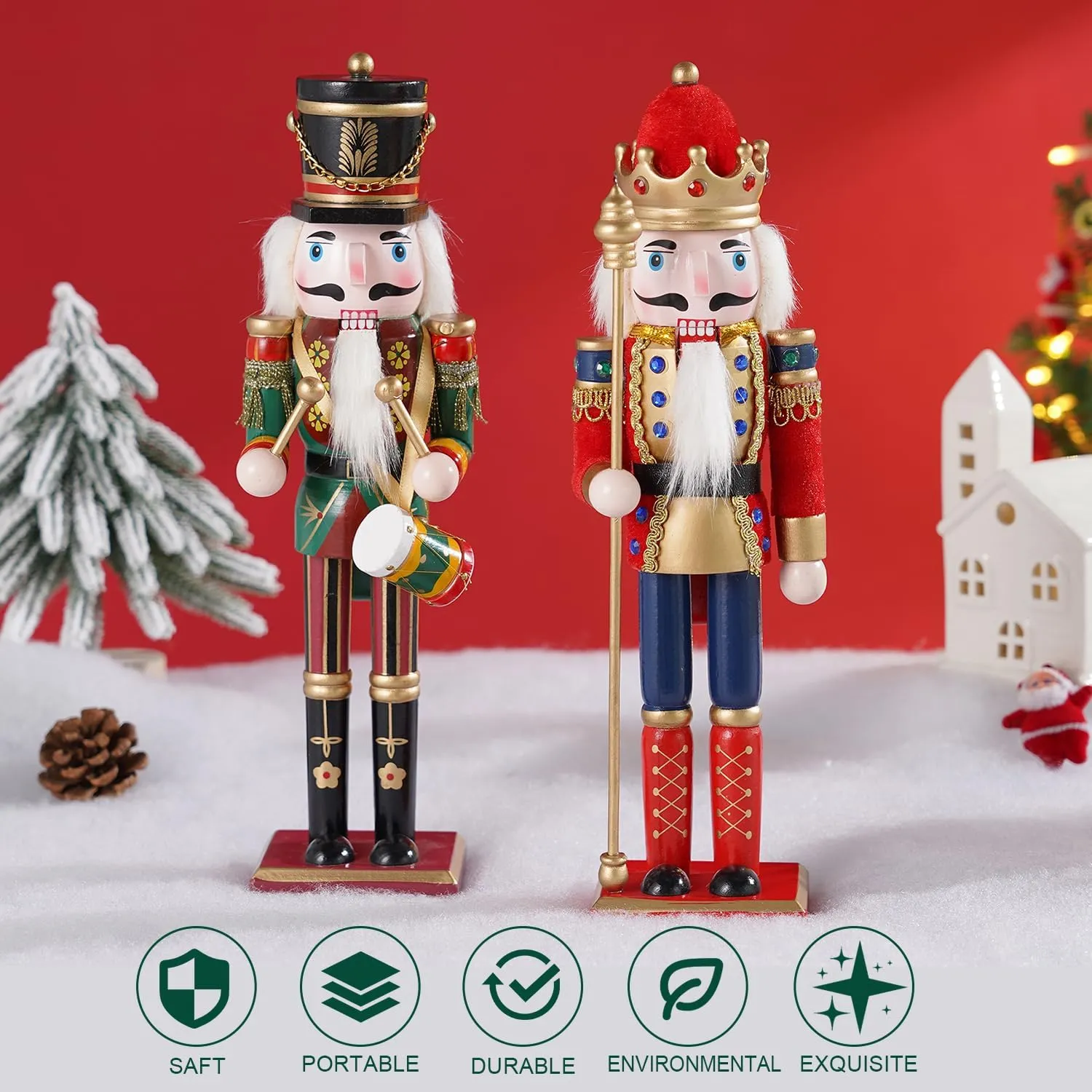 eagerly revive Pcs Wooden Christmas Nutcracker Soldier, 30CM Traditional Painted Figures, Festive Collectible for Home Fireplace Tree Party Decoration (Drummer & Spear) 2 