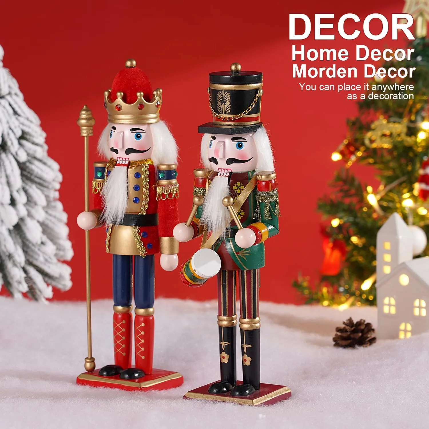 eagerly revive Pcs Wooden Christmas Nutcracker Soldier, 30CM Traditional Painted Figures, Festive Collectible for Home Fireplace Tree Party Decoration (Drummer & Spear) 2 