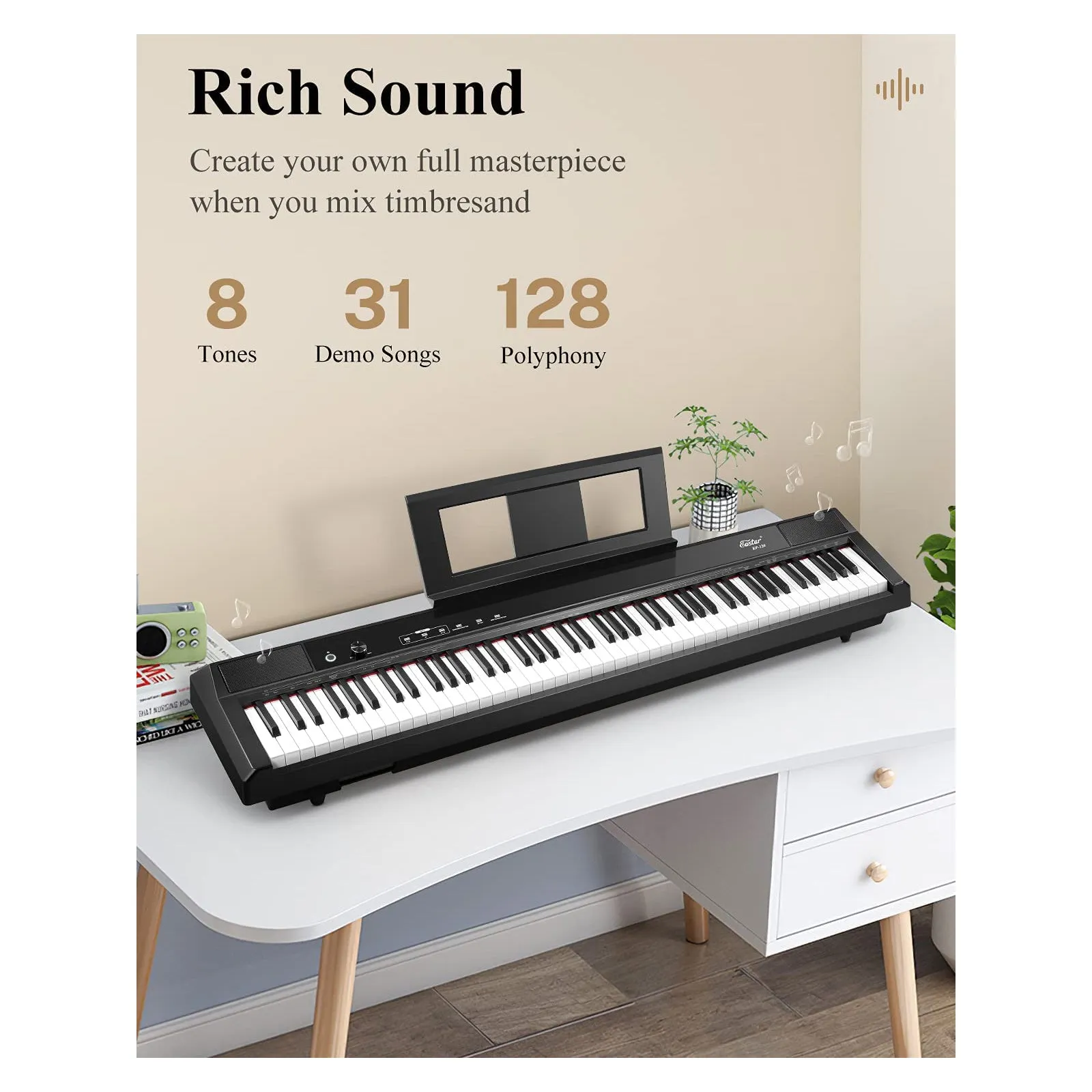 Eastar EP-120 Fully Weighted 88-Key Beginner Digital Piano with Touchscreen and Sustain Pedal