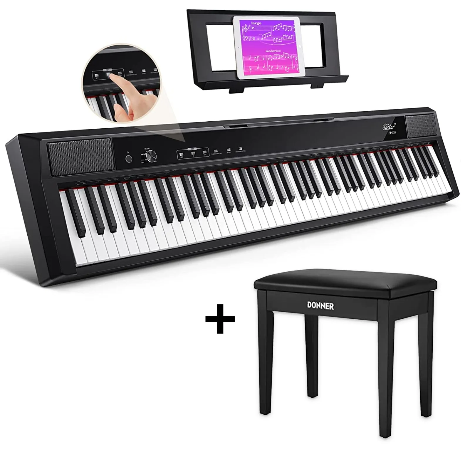 Eastar EP-120 Fully Weighted 88-Key Beginner Digital Piano with Touchscreen and Sustain Pedal