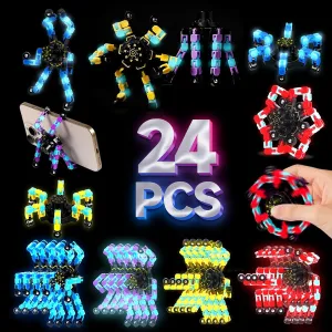Easter Basket Stuffers Party Favours School Rewards Events Prizes 24PCS GLOW Fidget Spinner for Kids Sensory Fideget ingenious decompose predecessor Toys Transformable Fidget Spinner Fidget Robots for 