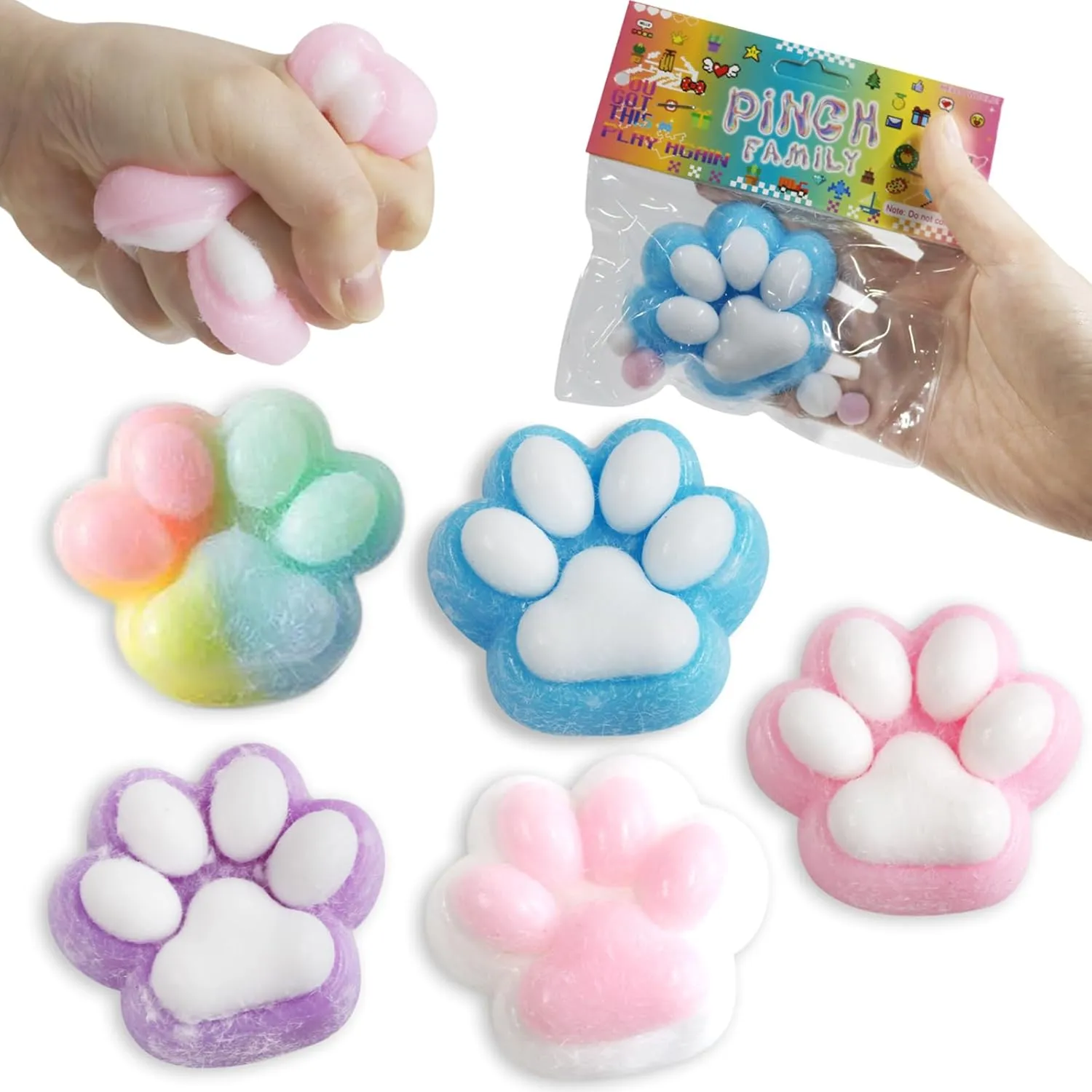 Easter Basket Stuffing$ Classroom Prize Party Favors Toys (5 Pack) Taba Squishy Cat Paws puncture Toys Set Kawaii Kit Squishy Cat Paw Squeeze Toy 