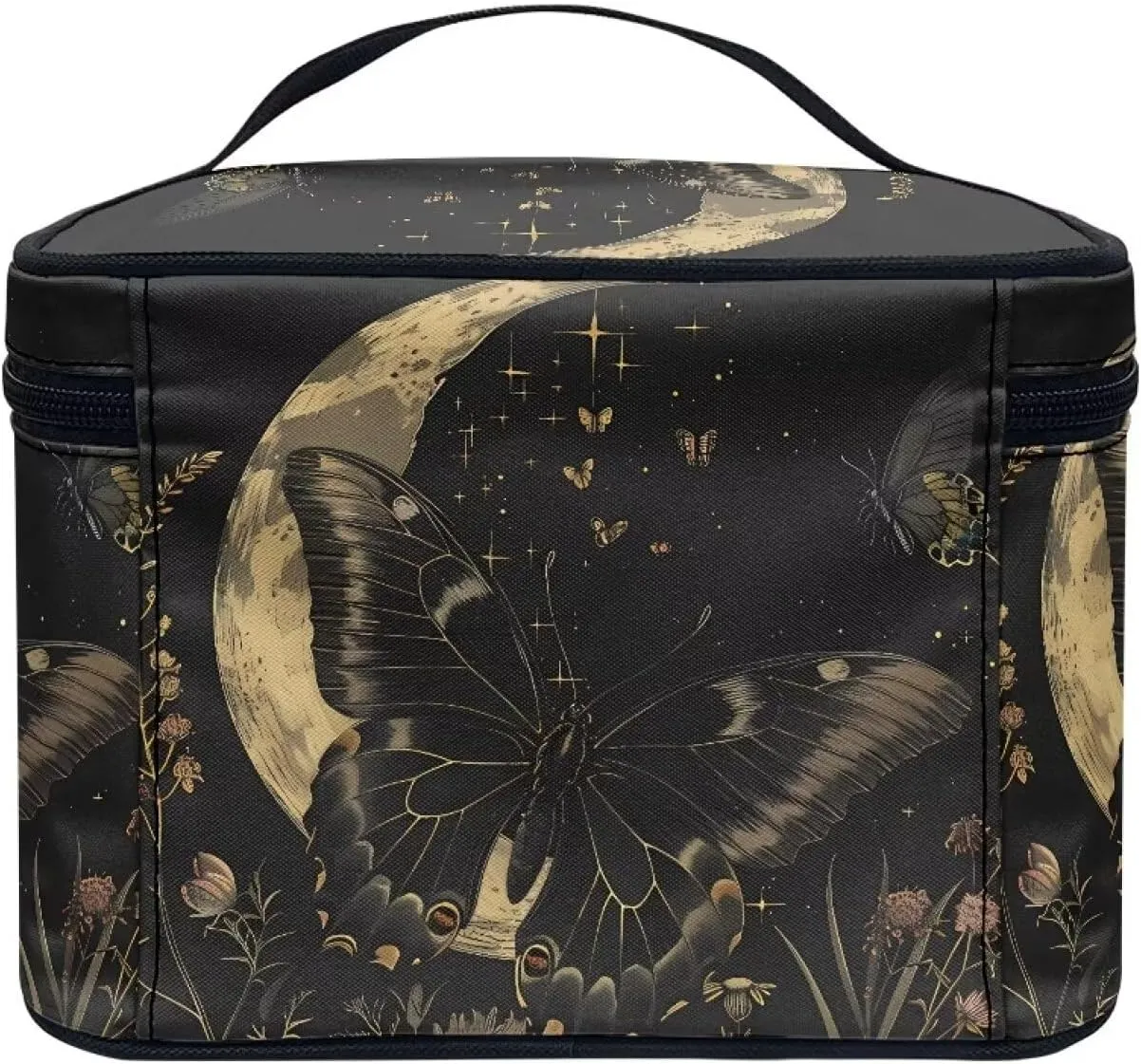 Easy to Hold Portable Storage Bag Birthday Gifts for Sisters Friend Flashideas Black Butterfly Makeup Bag for Travel Large Opening setup Design Makeup Bag Multifunctional Makeup 