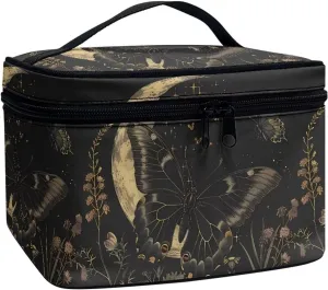 Easy to Hold Portable Storage Bag Birthday Gifts for Sisters Friend Flashideas Black Butterfly Makeup Bag for Travel Large Opening setup Design Makeup Bag Multifunctional Makeup 
