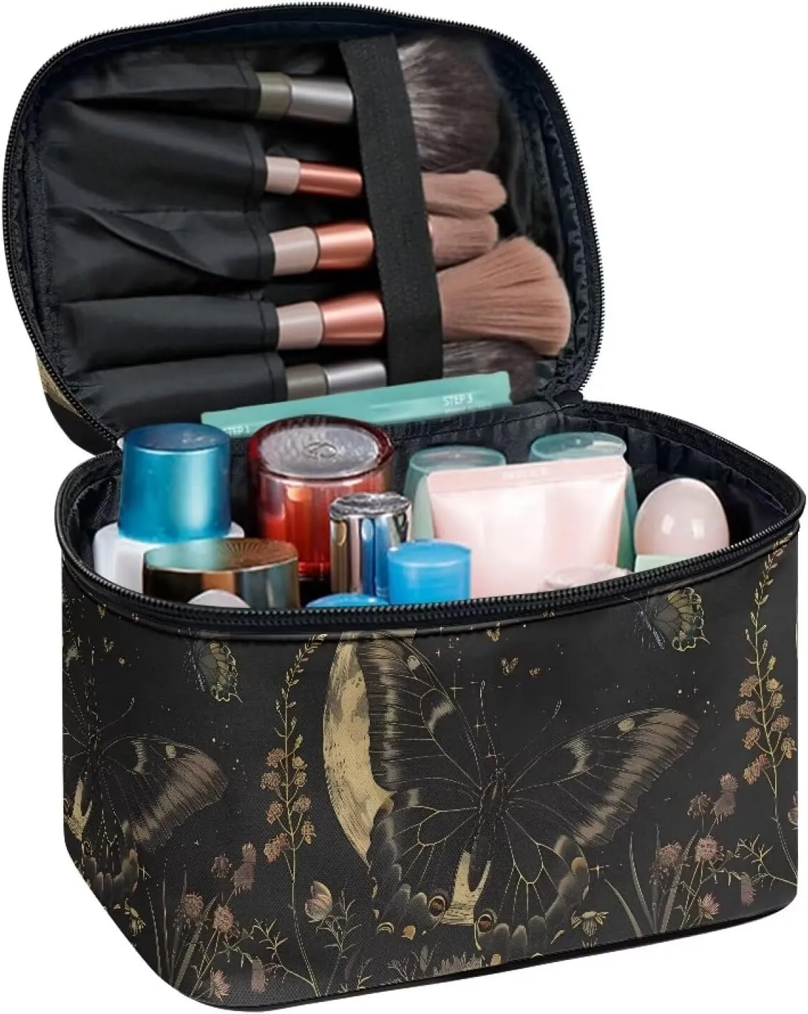 Easy to Hold Portable Storage Bag Birthday Gifts for Sisters Friend Flashideas Black Butterfly Makeup Bag for Travel Large Opening setup Design Makeup Bag Multifunctional Makeup 